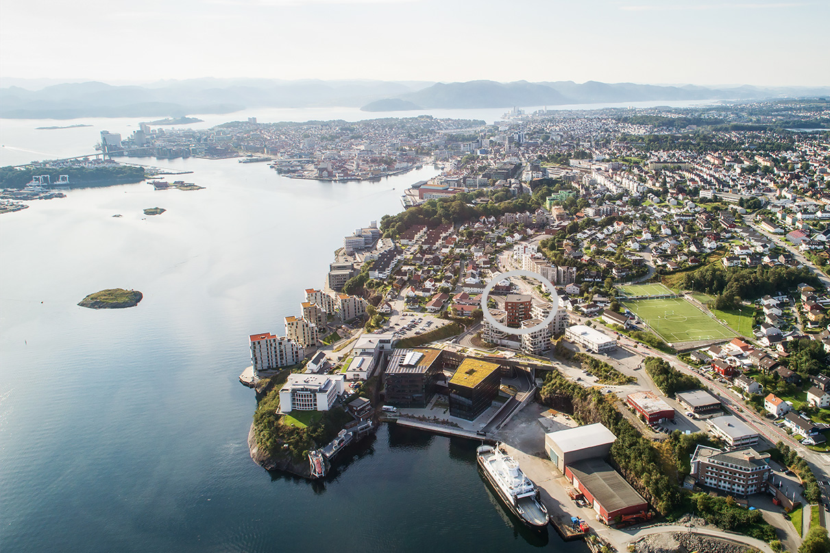 oversiktsbilde kalhammeren i stavanger med bygninger og fjorden